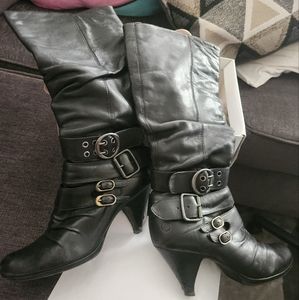 Black Leather Buckle Boots